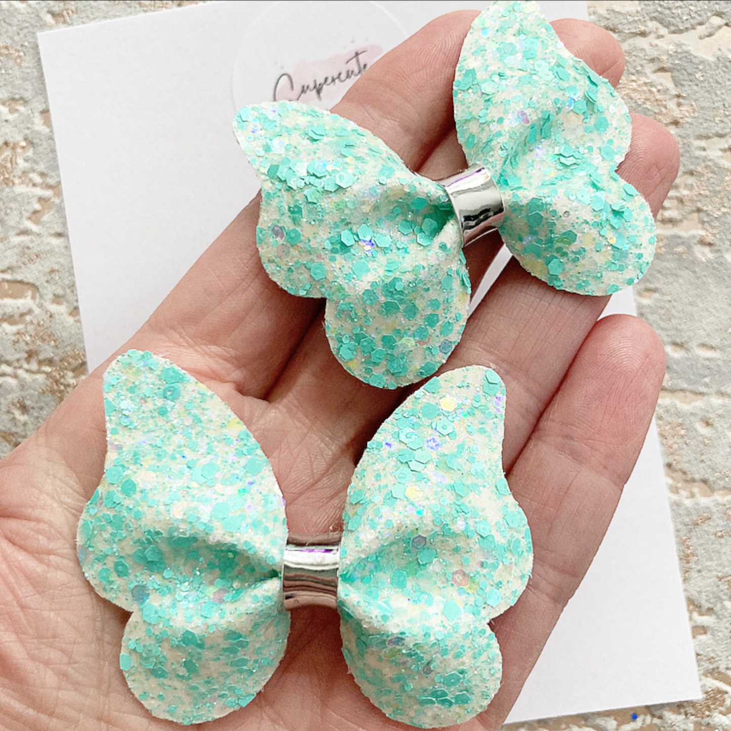 Aqua Butterfly Pigtail Bows