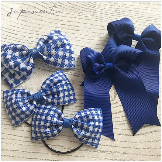 Gingham School Hair Bow Set