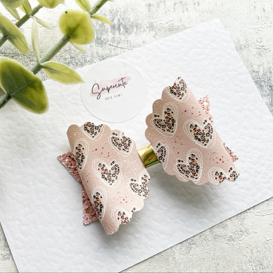 Leopard Heart Leatherette Hair Bow