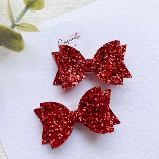 Red Glitter 2.5” Mini Piggy Bows