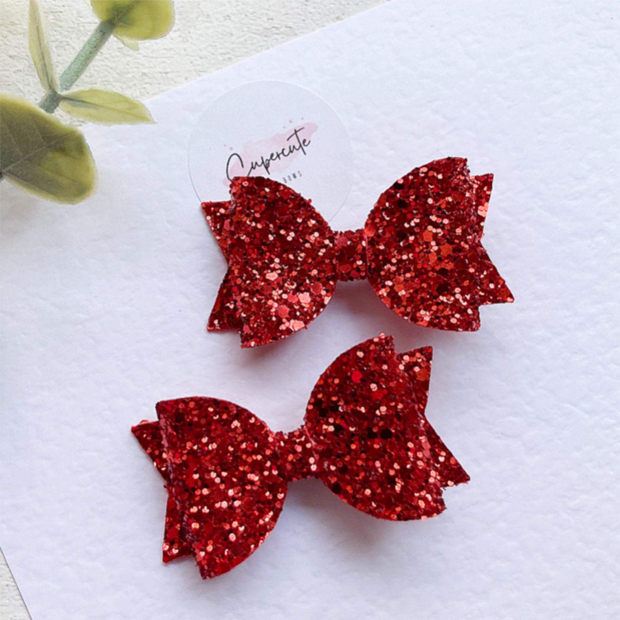 Red Glitter 2.5” Mini Piggy Bows