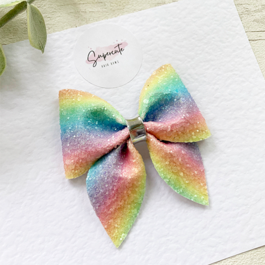 Rainbow Glitter Sailor Bow Clip