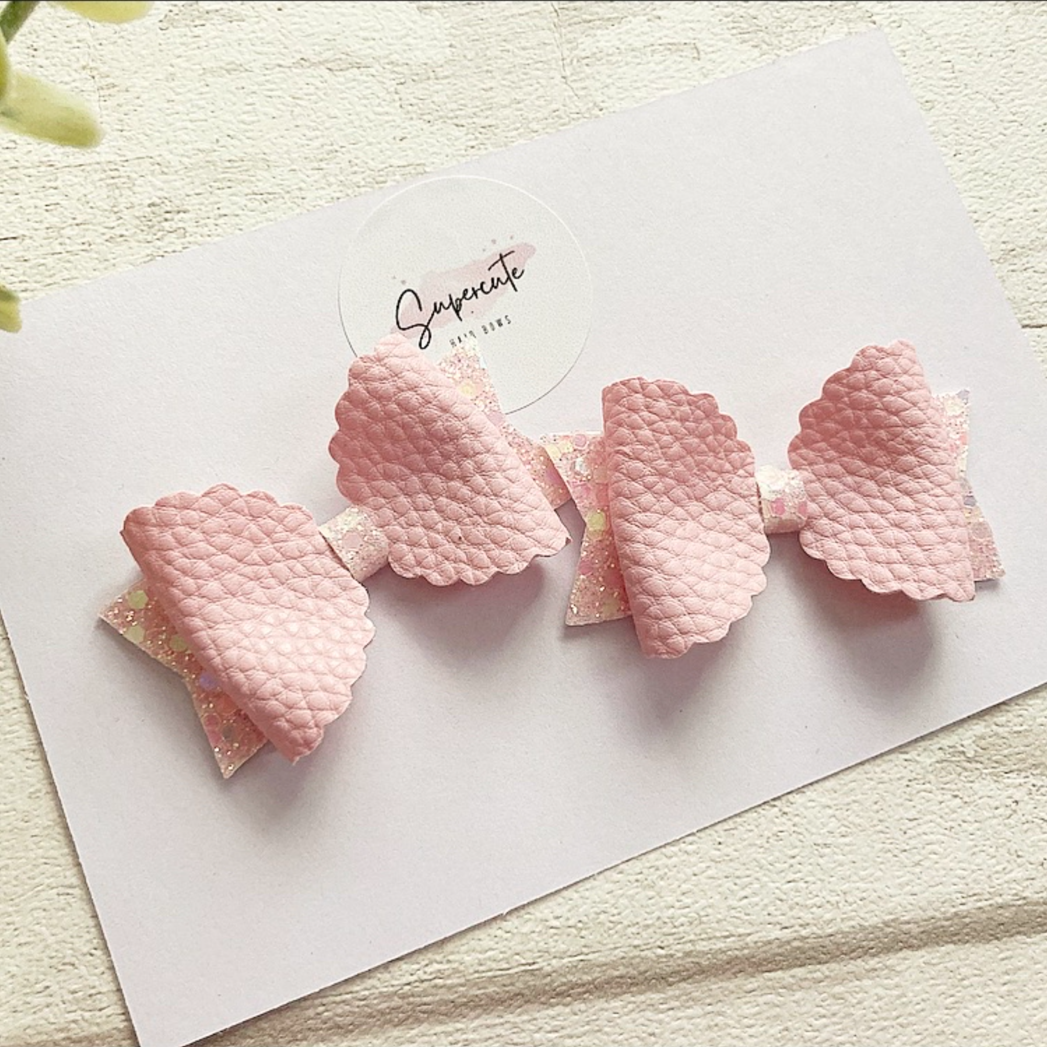 Baby Pink Leatherette Pigtail Hair Bows