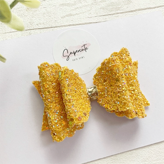 Mustard Chunky Glitter Bow