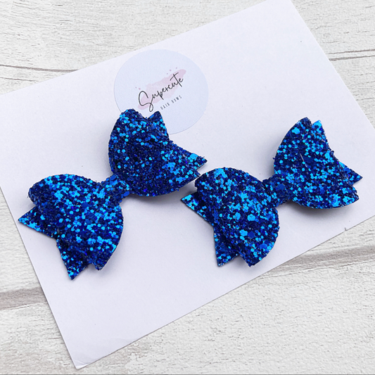 Royal Blue Glitter 2.5” Mini Piggy Bows