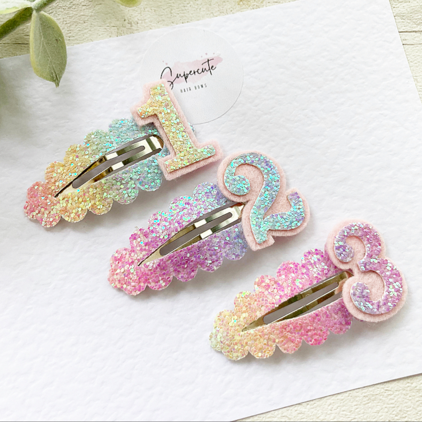 Rainbow Glitter Birthday Snap Clip