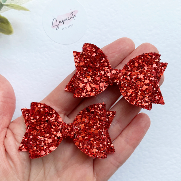 Red Glitter 2.5” Mini Piggy Bows