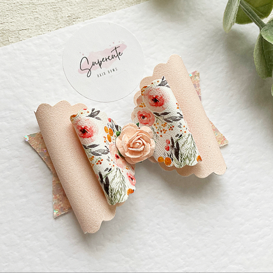 Pale Peach Spring Floral Hair Bow