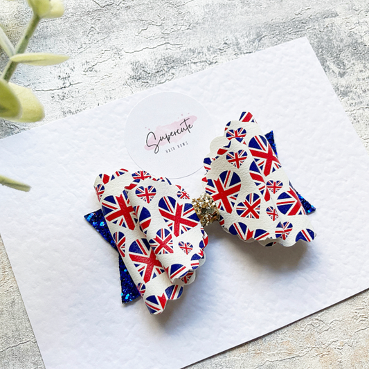 Uk Flag Hearts Leatherette Hair Clip