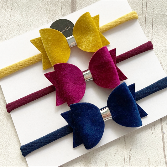 Set Of 3 Velvet Mini Bow Headbands