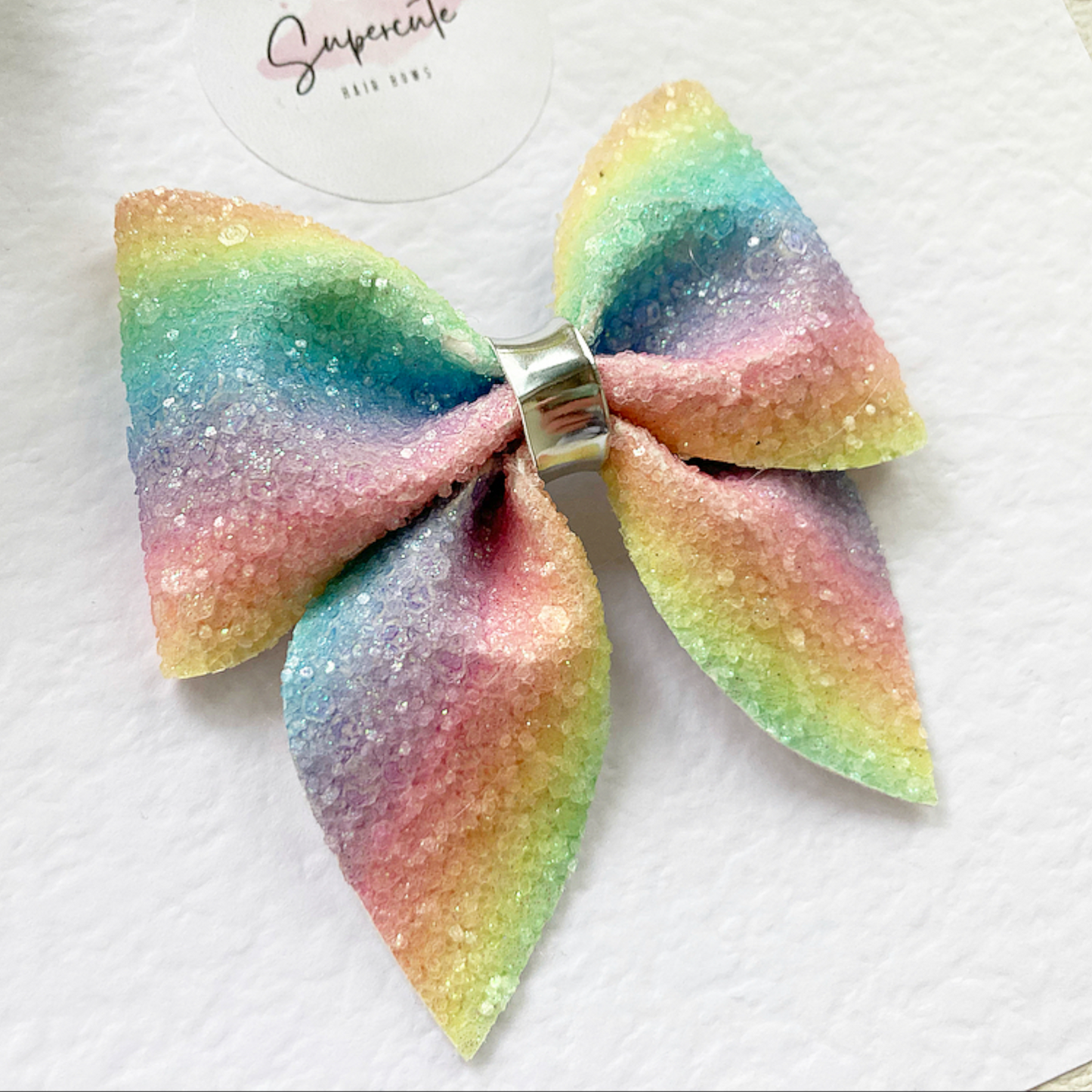 Rainbow Glitter Sailor Bow Clip