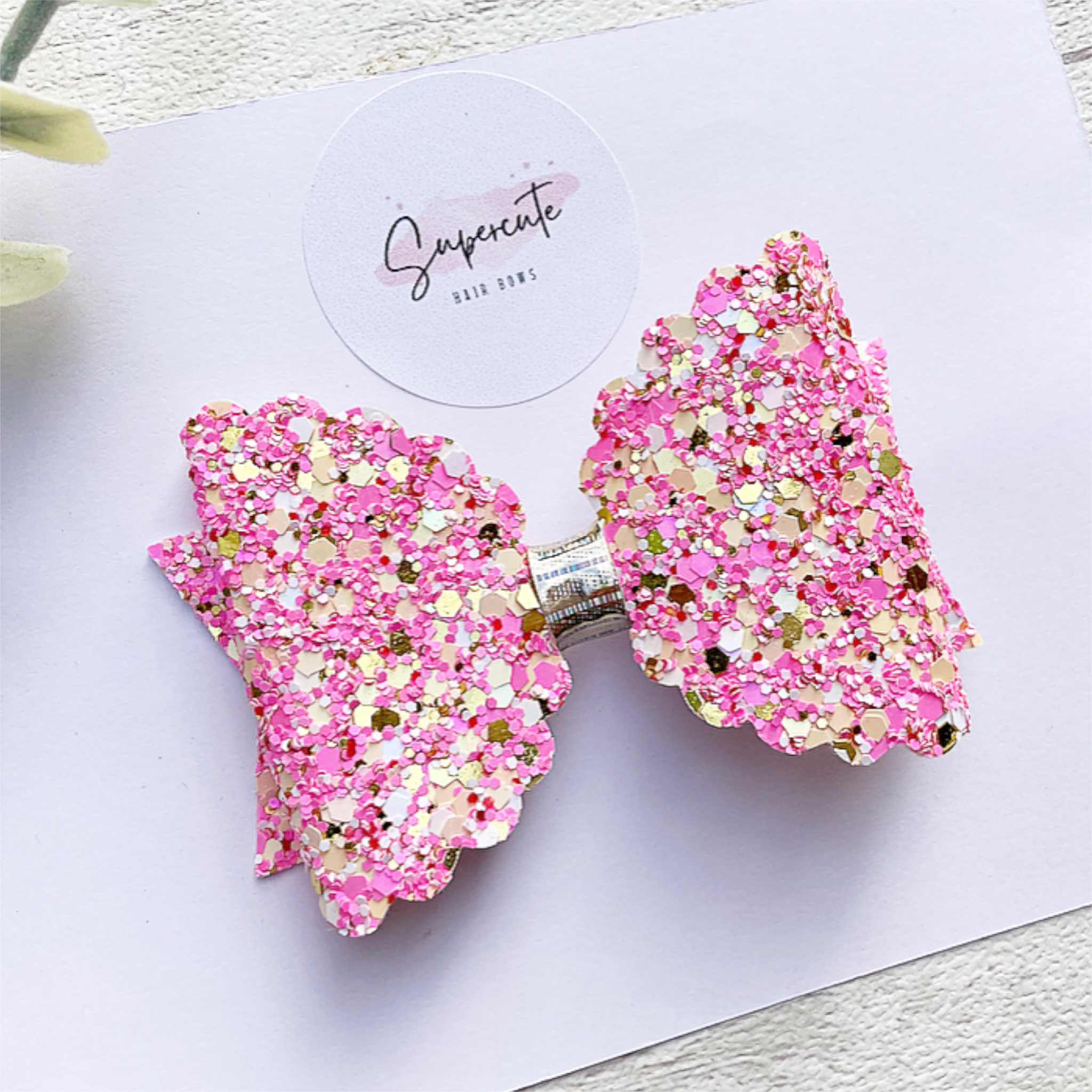 Pink & Gold Chunky Glitter Hair Bow